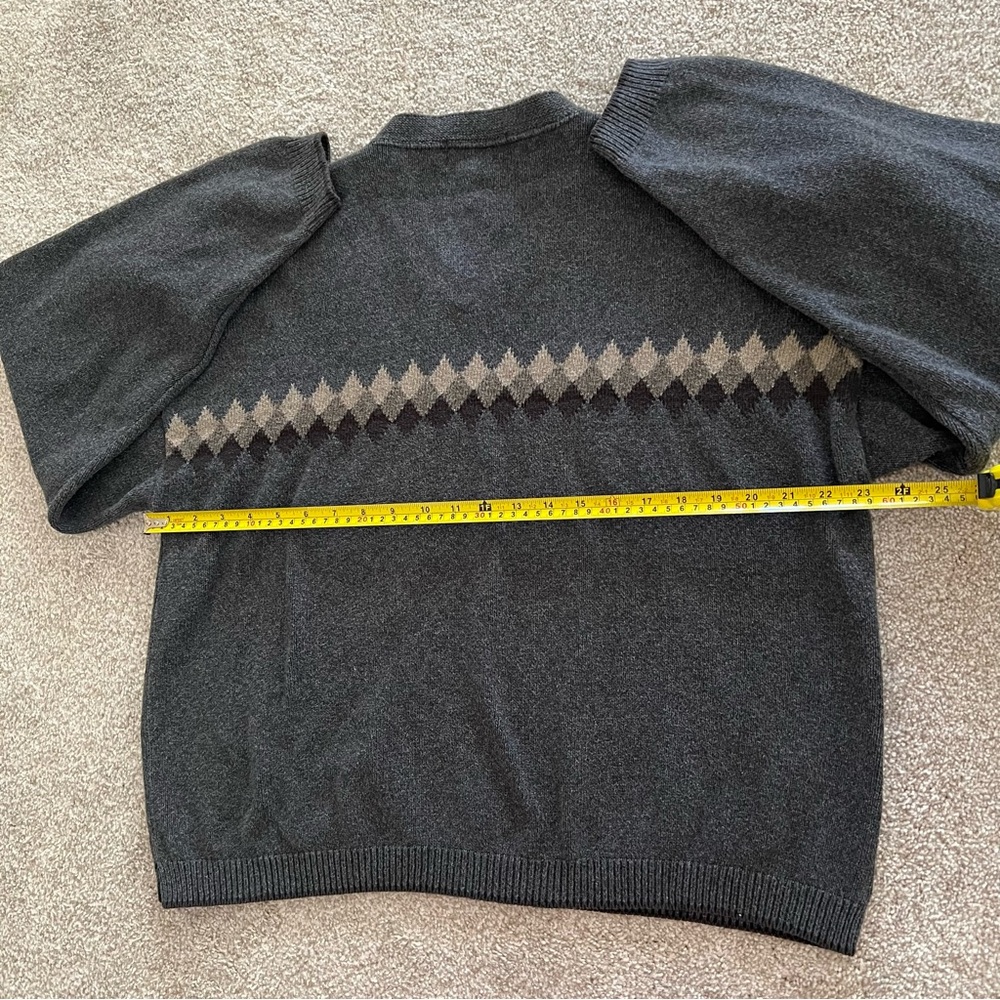 Bill Blass Cotton Charcoal Knit Sweater w Beige Diamond stripe all around XL - Picture 6 of 8